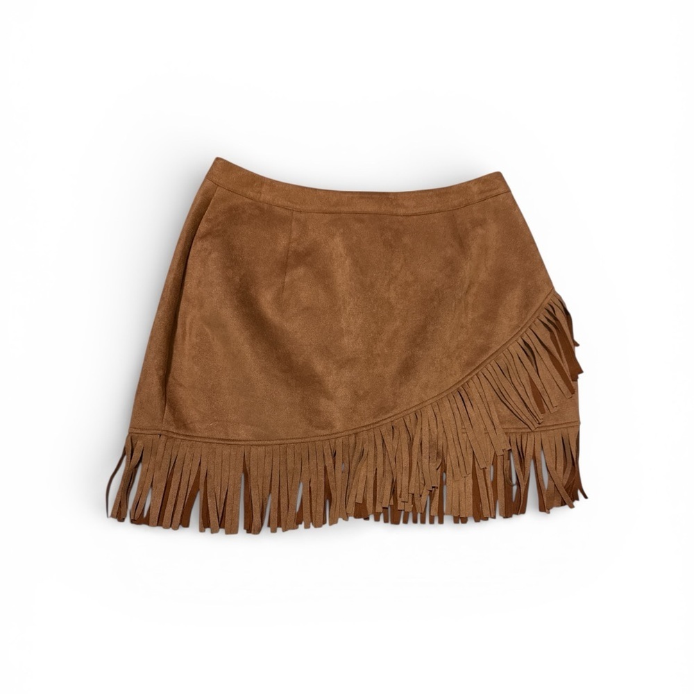 Relish NoLess Chocolate Brown Fringed Mini Skirt Size L Raccolta Carta